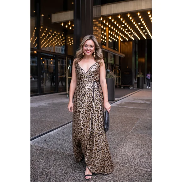 Aidan AIDAN MATTOX Leopard Sequin Wrap Dress Gown $285 - Size 4 / S